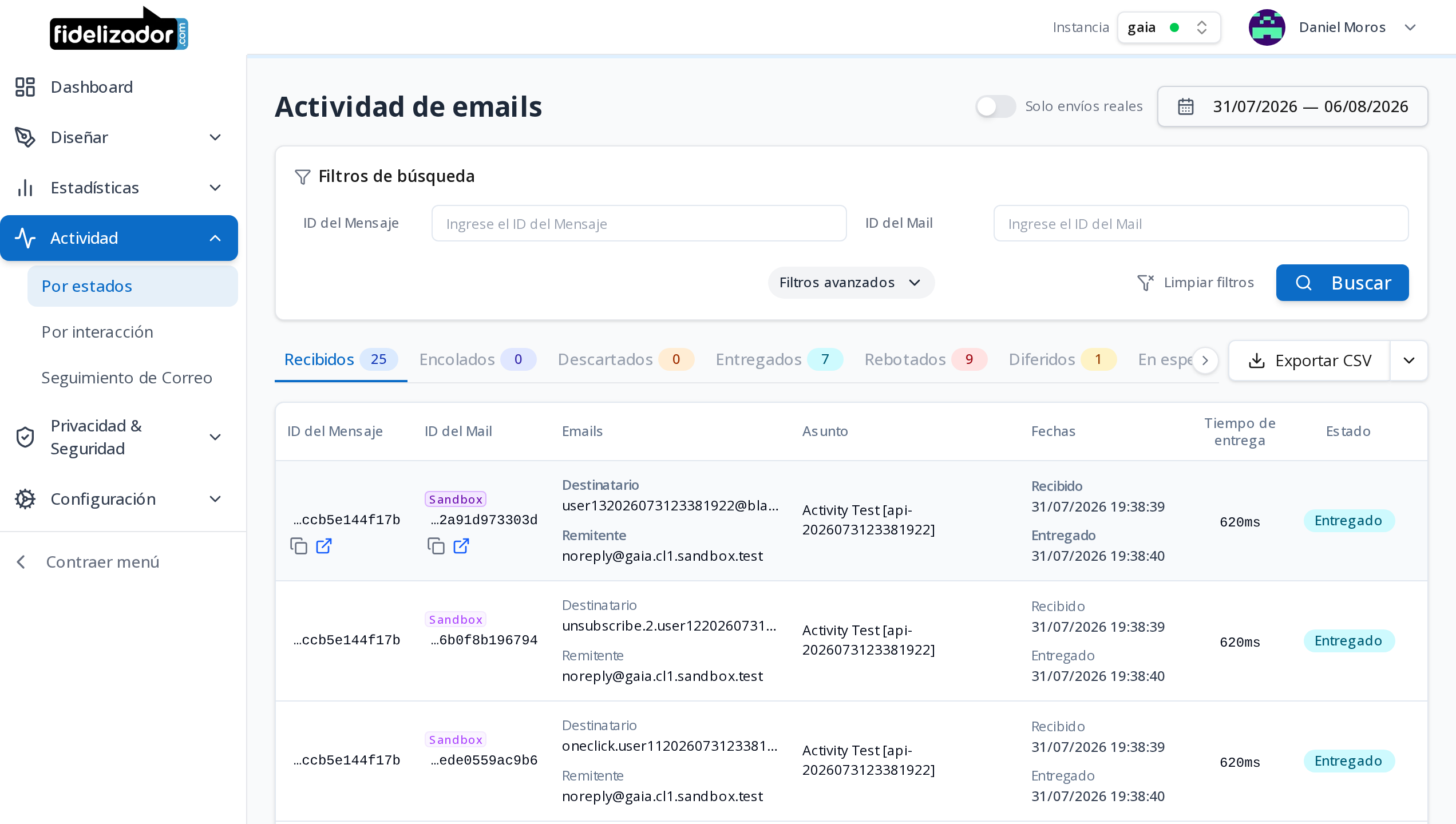 Fidelizador: revisa la actividad de tus envíos